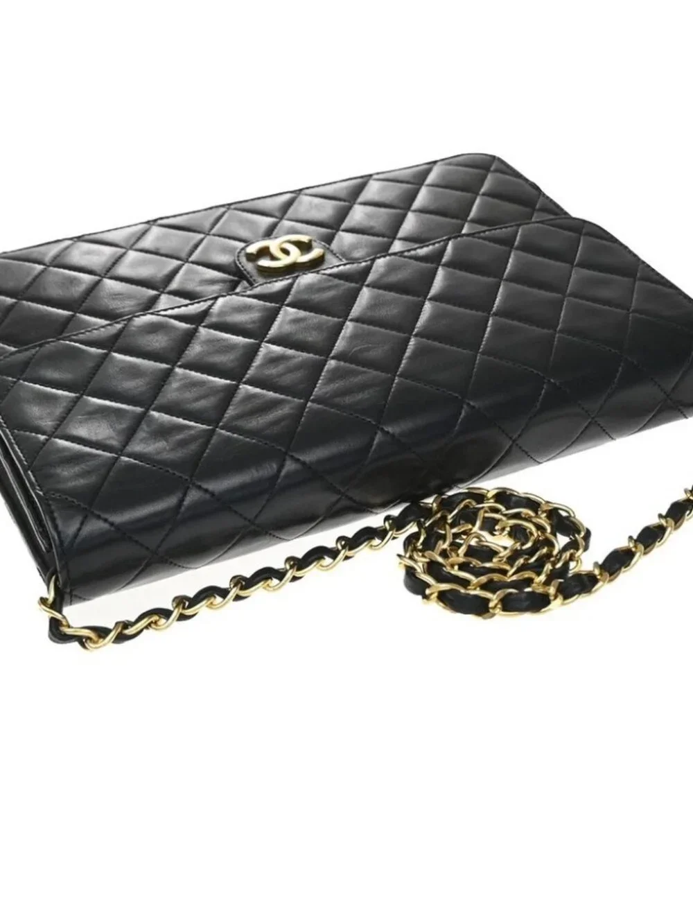 CHANEL CC Logo Matelasse Chain Shoulder Bag Leather GHW Black